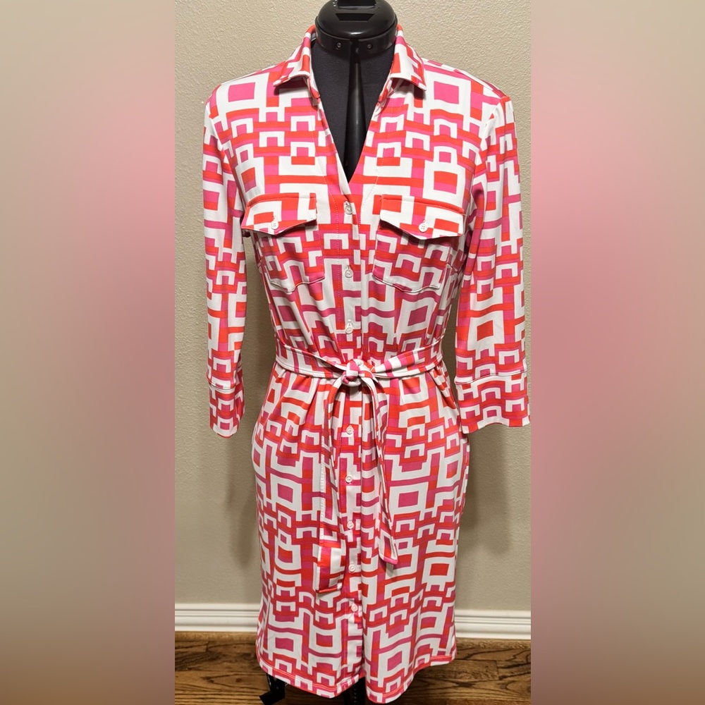 Geometric Pink and Orange Women's Dress